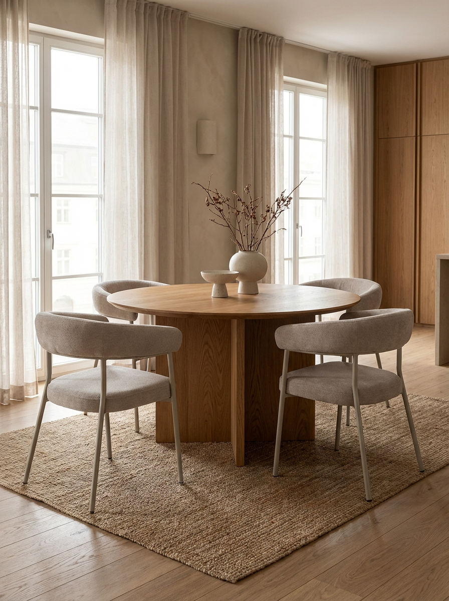 Firefly_Gemini Flash_genérame una imagen con cuatro sillas de la referencia una mesa en un salon comedor; 347226