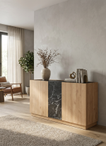 Aparador en madera con efecto mármol negro