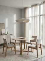 Mesa redonda de madera maciza y mármol