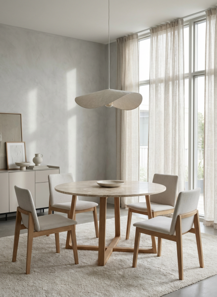 Mesa redonda de madera maciza y mármol