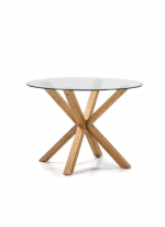 Mesa redonda de cristal templado y madera maciza